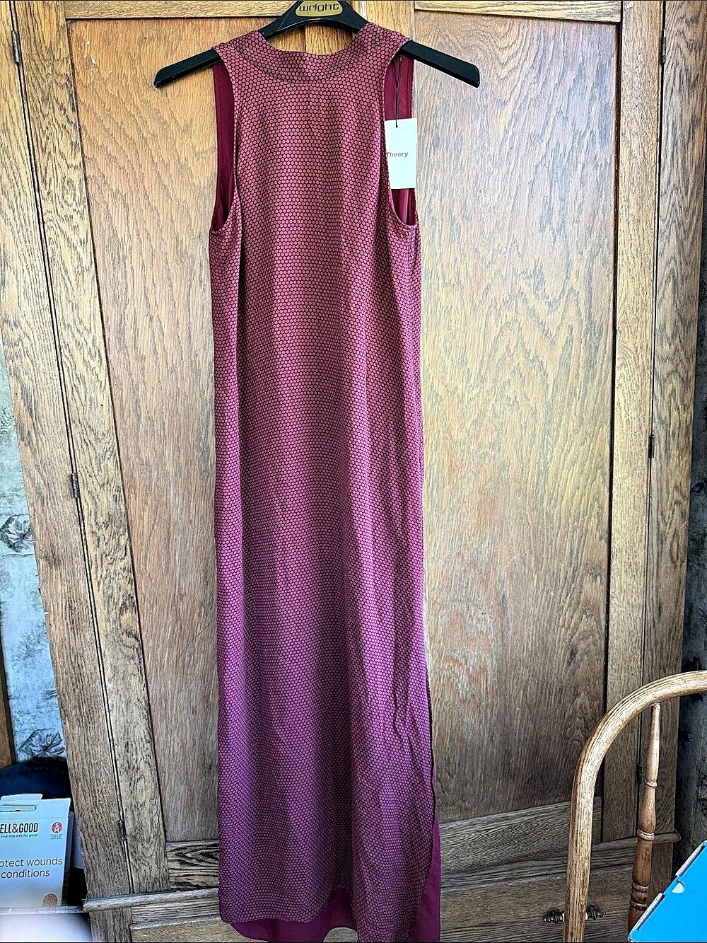 Theory Clean Halter Maxi Polka Dot Dress Pink & Black Size 4